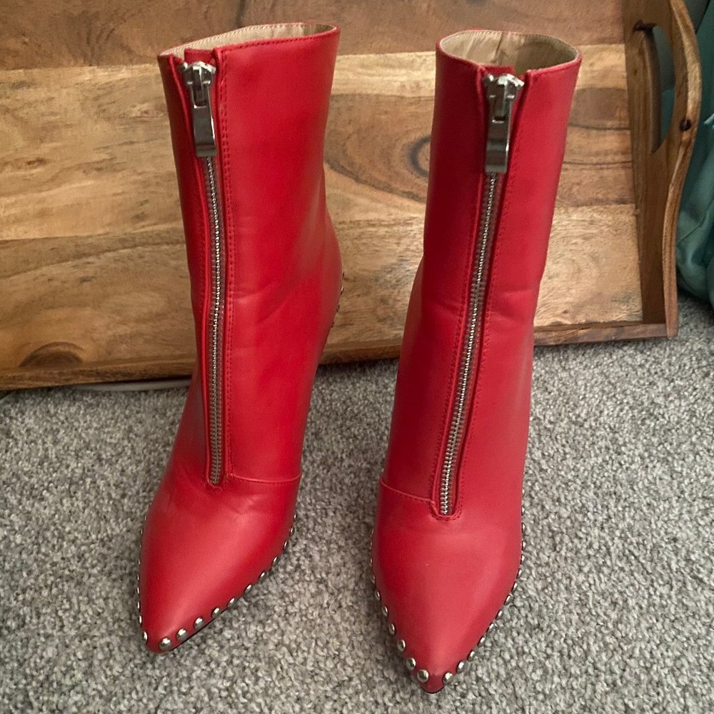 Fashion Nova Red Heeled Booties Size 6.5